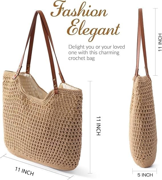 Pleneal Crochet Beach Bags for Women, Summer Beach Tote Bag, Soft Woven Shoulder Bags for Vacation - Image 4