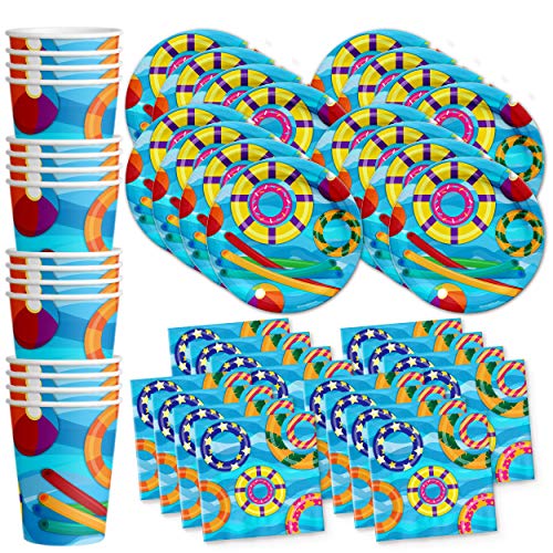 Pool Party Summer Splash Birthday Party Supplies Set Plates Napkins Cups Tableware Kit for 16