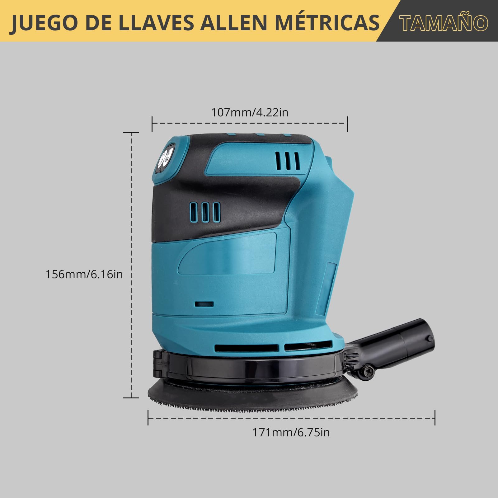 AMTOVL Lijadora Orbital 90W Lijadora Eléctrica 3 Velocidades (7000-9500-11000rpm) con Papel de Lija 5PCS 125mm Bolsa para Polvo para Lijar, Encerar, Pulir Madera y Metal (Pilas no Incluidas)
