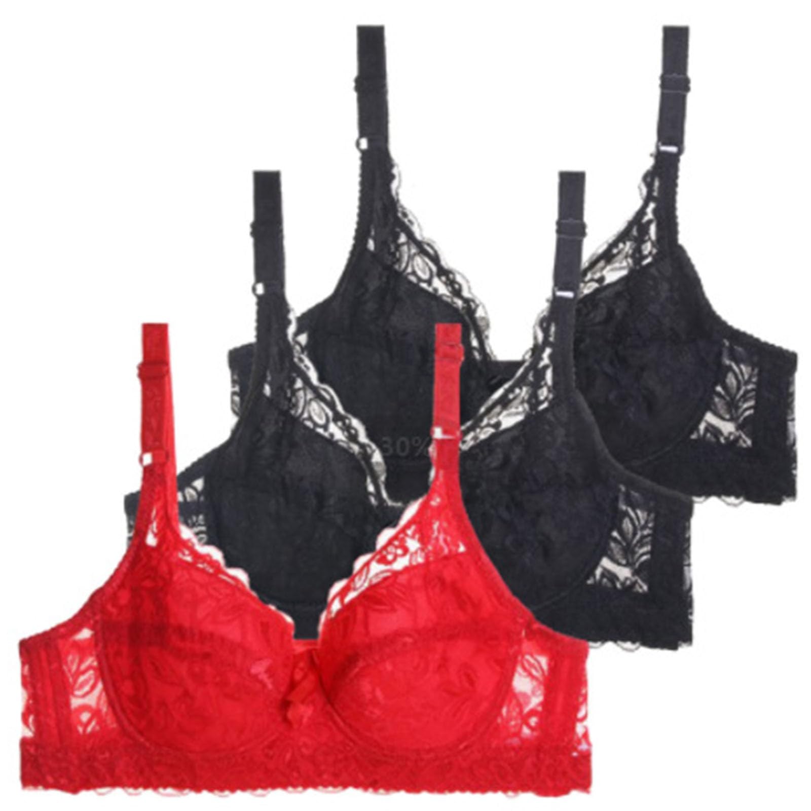3 Pack Lace Bras for Women Adjustable Straps Full Coverage Underwired Comfortable Ultra Thin Soft Breathable Floral Underwear Sheer Padded Everyday Lift Up Plunge Bra