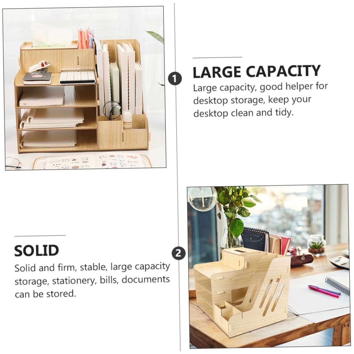 POPETPOP Organizador de Escritorio de Madera Diseño Multifuncional y Compartimentos Múltiples, Estante de Almacenamiento de Archivos Gran Capacidad para Oficina