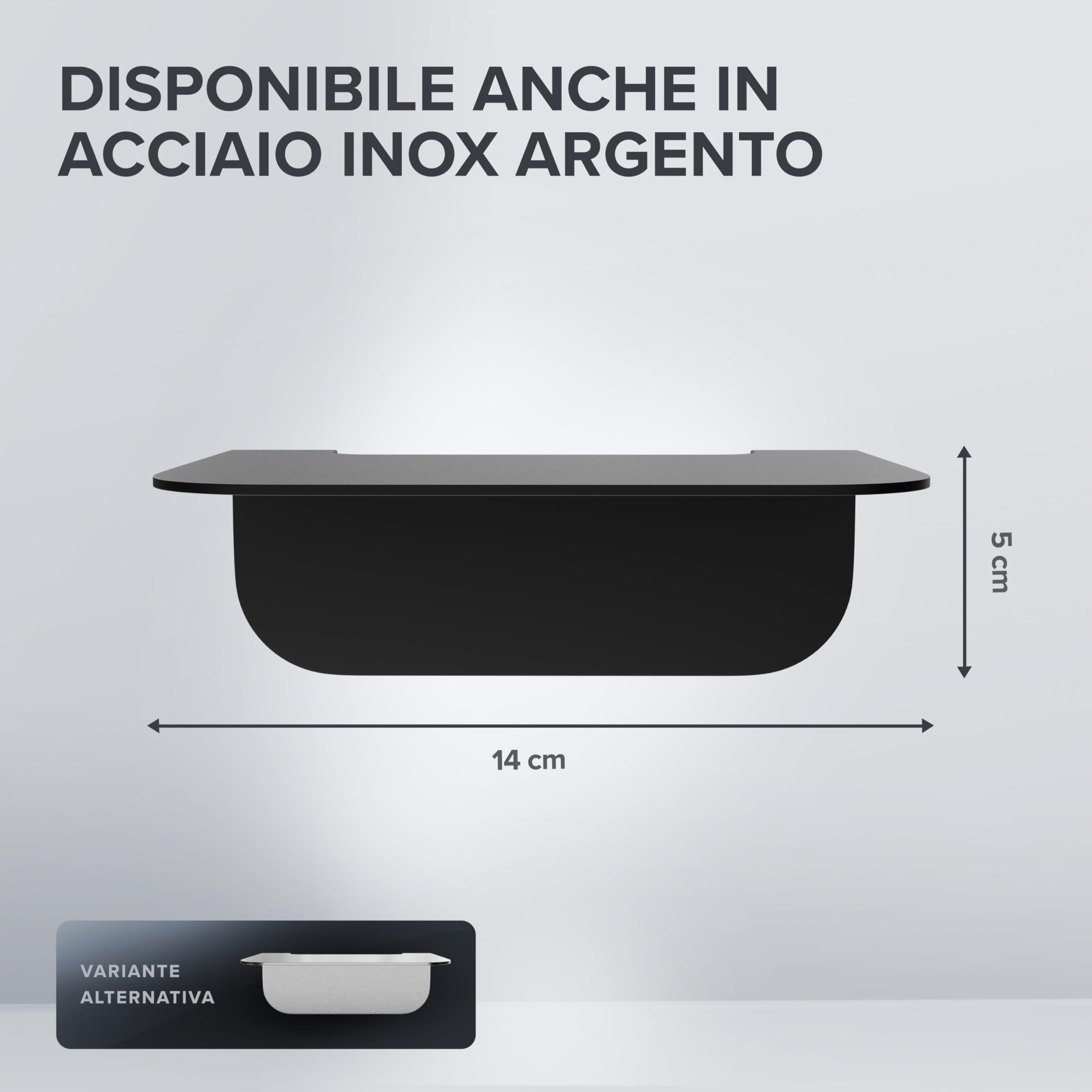 Mensola da bagno in acciaio inox nero opaco senza foratura Ovimar Gimsoya