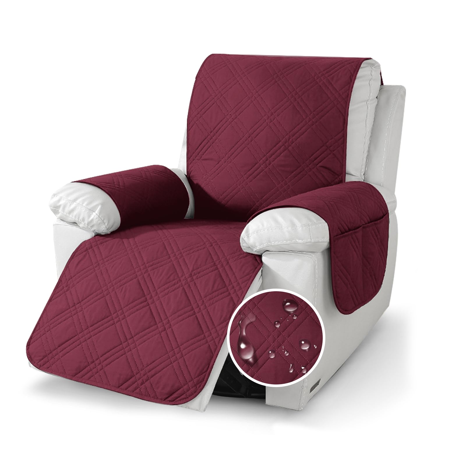 YushengTai Armchair Covers, 100% Waterproof, Anti-Slip, 1 Seater Recliner Chair Cover, Chair Covers for Armchairs with 4 Pockets, 1 Adjustable Straps (Red)
