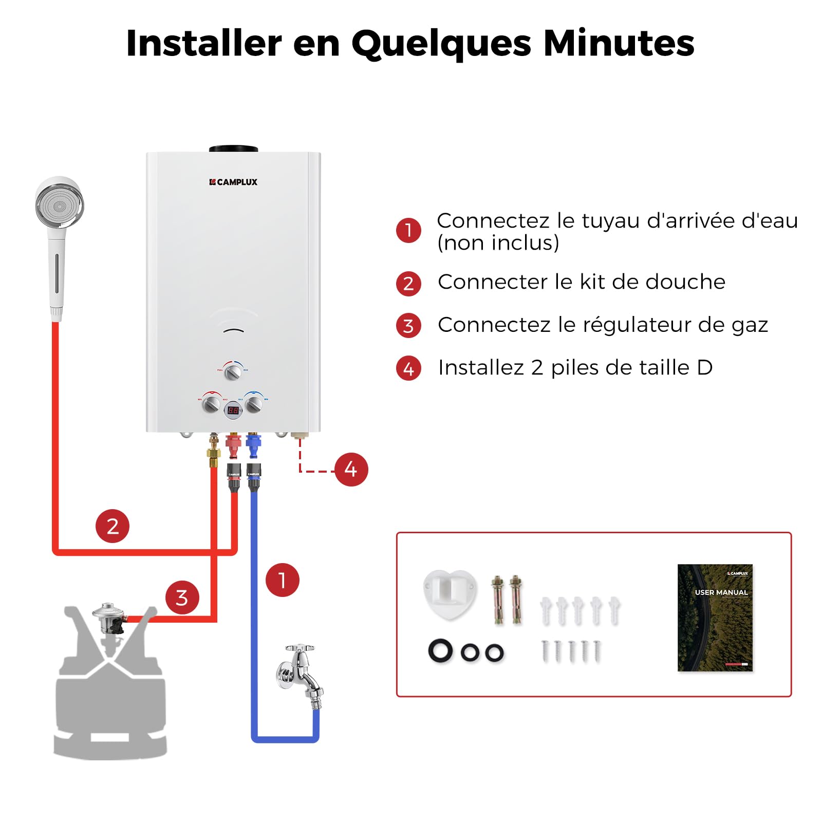 Camplux BW422 Chauffe-eau à Gaz à 16 Litres, Utilisation pour le Camping, les RV, le Lavage du Cheval