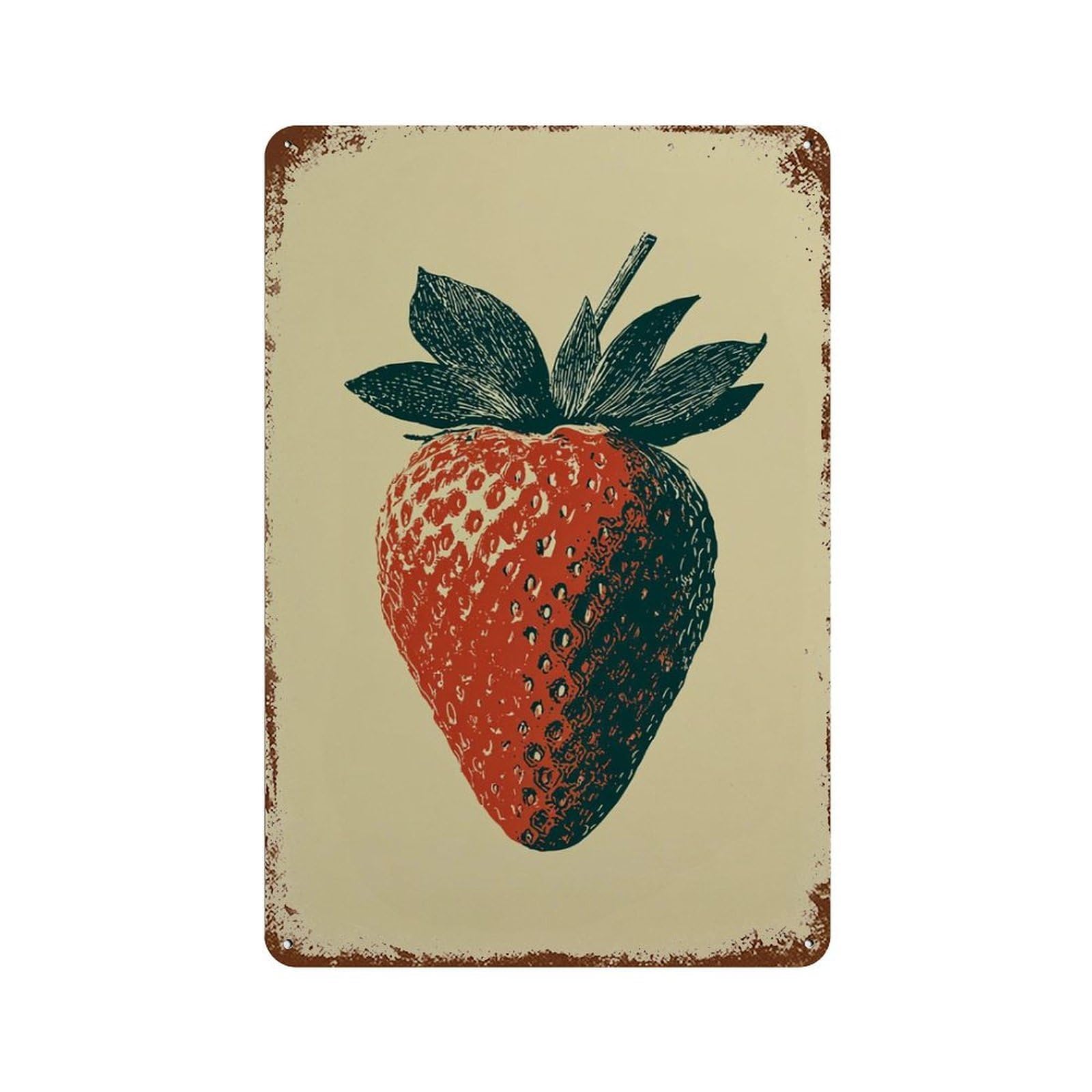 xiaoxiaoshen Strawberry Fruit Kitchen Retro Foodie Linocut Wall Decor Art Metal Tin Poster Modern Home Decor Art Home Bar Shop Decorations Vintage Sign 30x20cm