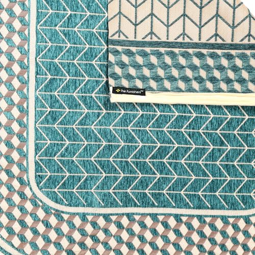 Image of Premium Teal Chenille Woven Anti-Slip 5 Seater Sofa Cover | L-Shape Sofa Seat Protector for Living Room | Durable & Stylish Slipcover - Turquoise - 3D
