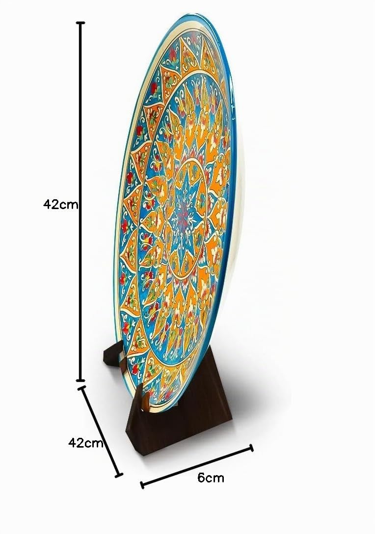 Orientalischer Lagan Ляган Rischtan KaraKalam R3 Keramik Usbekischer Teller Servier-Schale KaraKalam Usbekische Ljagan Plate Handgemalt (Ø 42 сm)