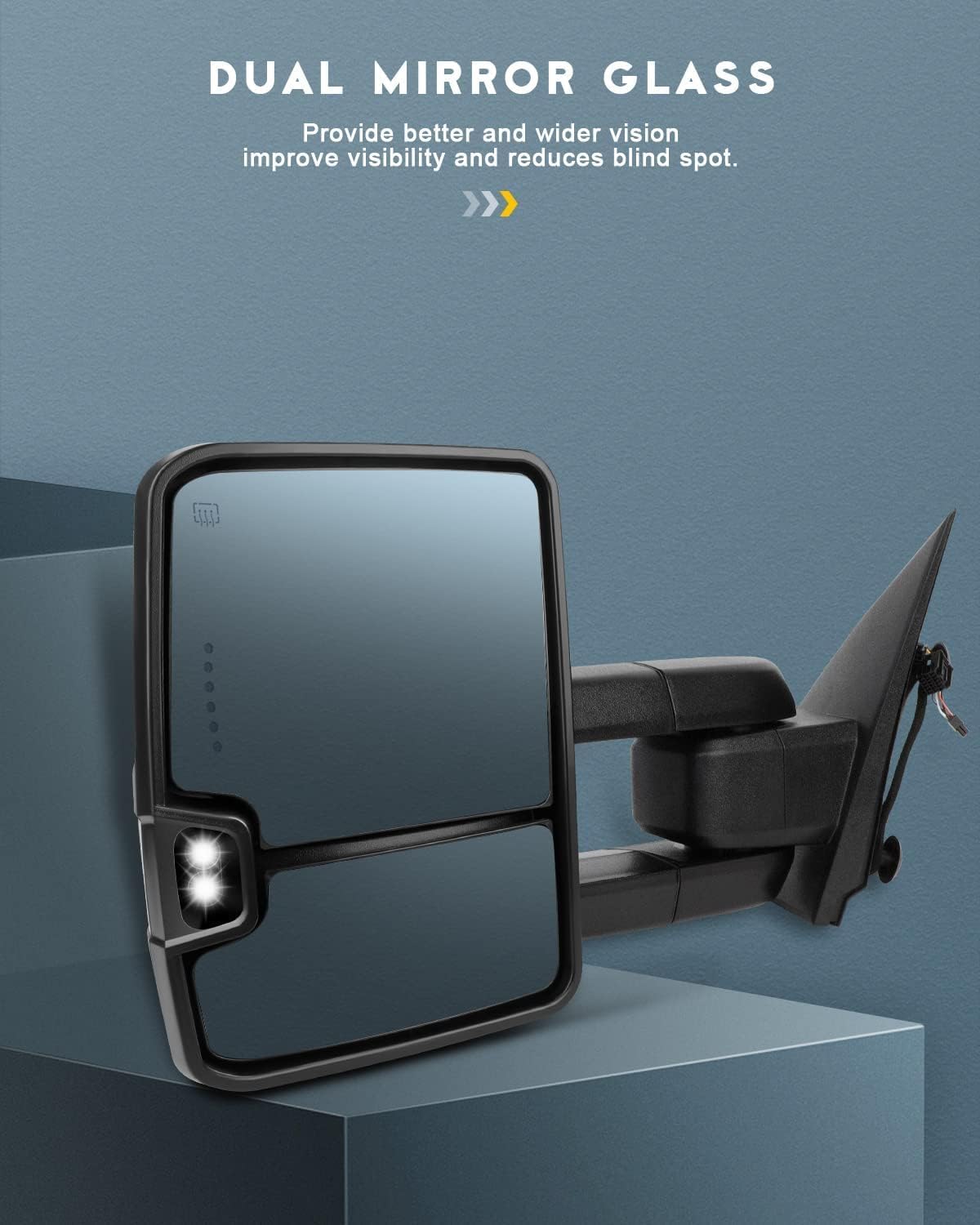 OCPTY Rearview Mirrors, Power Heated Towing Mirrors For Chevy Silverado 2014-2018 For Gmc Sierra 2014-2018 With Running Lamp Reversing Lamp Chroming Housing