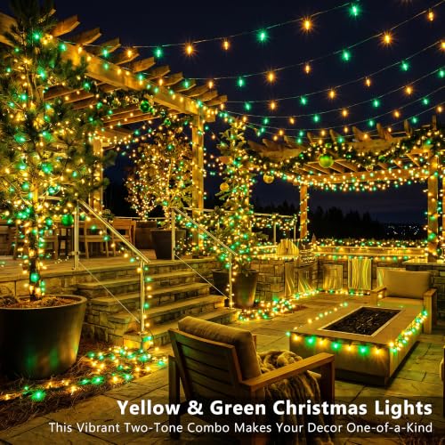 Image of BrizLabs Christmas Lights, 19.7ft 100 Count Yellow & Green String Lights, Connectable Incandescent Mini Light, 120V UL Certified Light String for Indoor Outdoor St. Patrick's Day Xmas Tree Party Decor