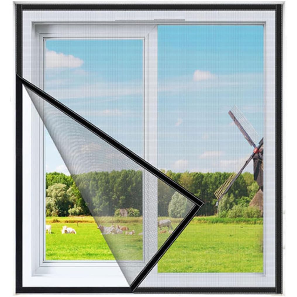 Rongjuejp Black Velcro Gray Mesh 60X110cm,Fly Screen For Window, Mosquito Net For Window Fly Screen Window Mesh Insect Netting Bug Mosquito, Insect Fly Window Screen, Insect Netting Bug Bee Mosquito Protector