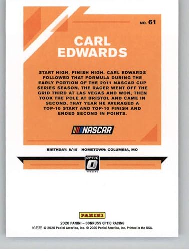 Miniatura 2 de 2020 Donruss Racing Optic #61 Carl Edwards ScottsRoush Fenway RacingFord Official NASCAR Trading Card made by Panini America