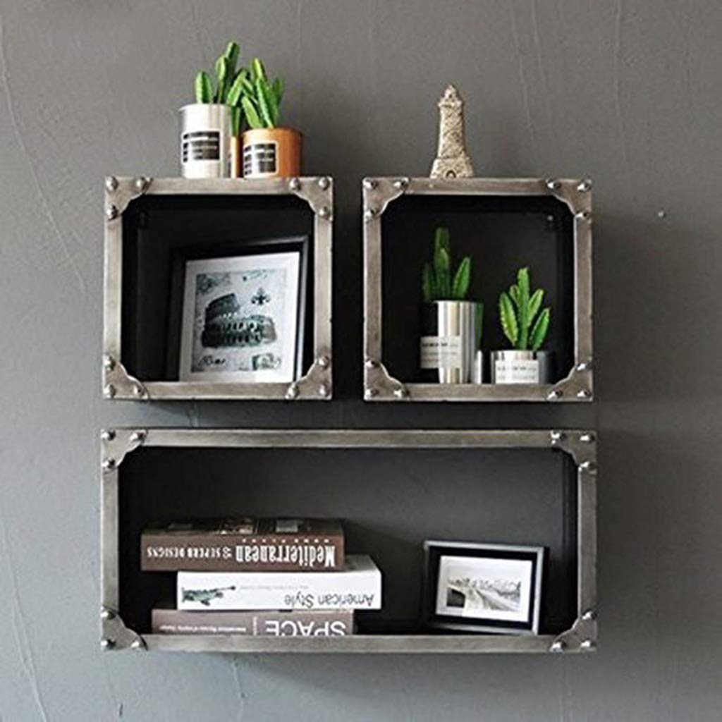 Estantería de almacenamiento para el hogar, estante de estilo industrial, estante de pared de hierro forjado, estante creativo para colgar en la pared, soporte de exhibición de fondo, marco de