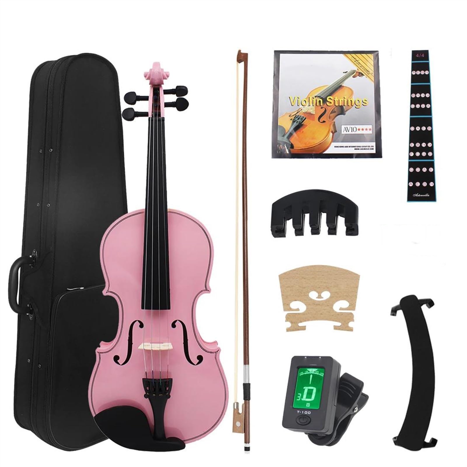 Violine 4/4 Bunte Violine Massivholz Violine Set Für Die Praxis(Pink Set)