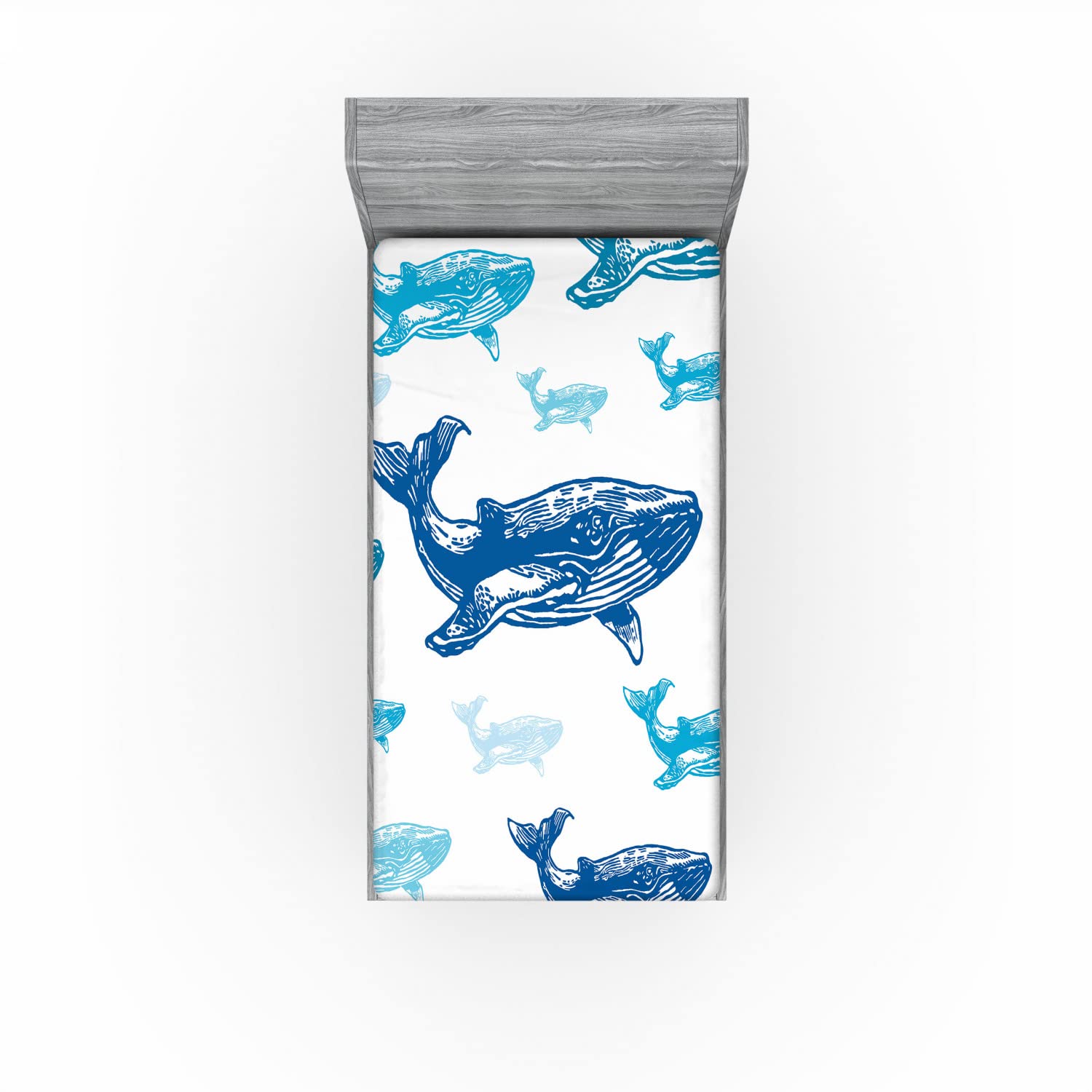 Ambesonne Whale 2 Pack Fitted Sheet, Ocean Animals Colorful, Bed Cover All-Round Elastic Deep Pockets 2 Pieces, Package Contains 2 Twin XL Size Fitted Sheets, Blue and White