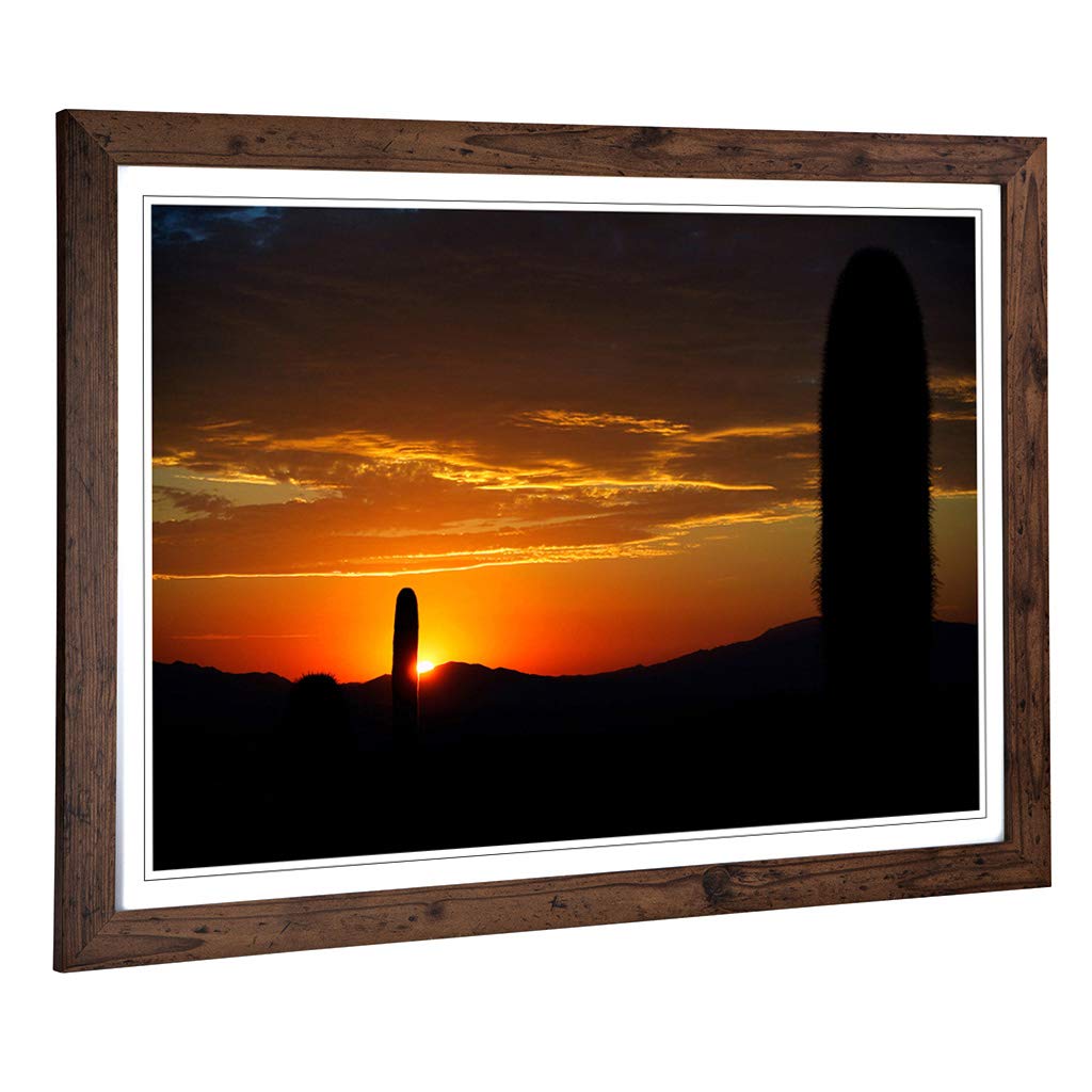 Big Box Art Framed Print of Landscape Cactus Sunset (4) Design | Wall Art Picture | Home Decor for Kitchen, Living, Dining Room, Bedroom, Hallway, Office, Walnut, A2 / 24.5x18 Inch / 62x45cm