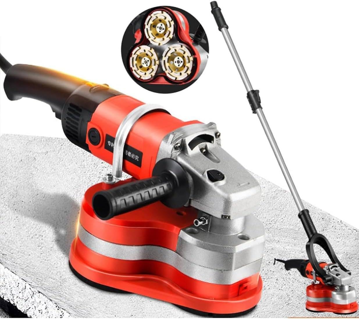 Lijadora portátil de 3 Cabezales para Paredes y Suelos, pulidora de hormigón para Paredes y Suelos, pulidora versátil con Varilla telescópica Ajustable, para pulidora de Cemento.