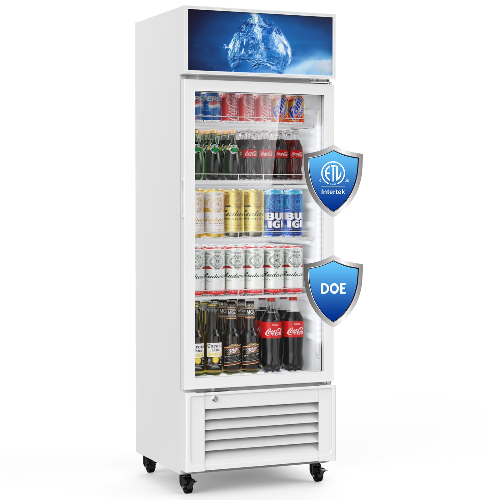 10 Cu Ft Commercial Display Fridge for Beverage,Glass Door Upright Refrigerator Merchandiser,Large Freestanding Business Cooler for Shop,Restaurant,Apartment