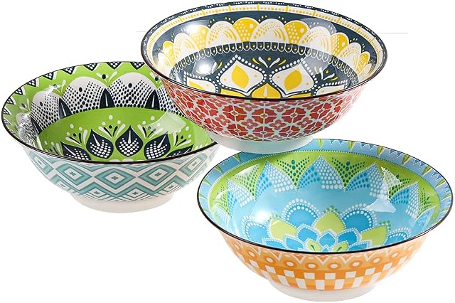Ramen Bowl Set Pho Bowls- Porcelain Noodle Bowl Sets for Kitchen 35 oz - Colorful Ceramic Bowls for Serving Cereal | Miso Soup | Salad | Pasta | Noodles- Microwavable and Dishwasher Safe - Set of 3