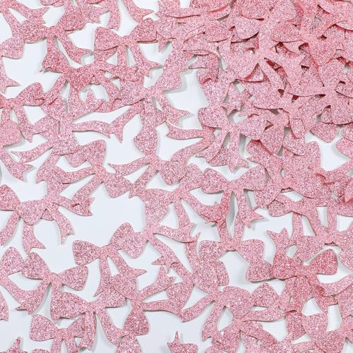 Image of Dunzoom 300 Pcs Pink Bow Bachelor Party Confetti She's Tying the Knot Confetti Table Decorations Glitter Pink Coquette Bow for Girls Birthday Party Bridal Shower Wedding Supplies
