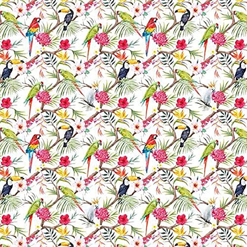 100% Cotton Digital Fabric Tropical Floral Toucan Parrots Crafty 140cm Wide (Price Per Half Metre)