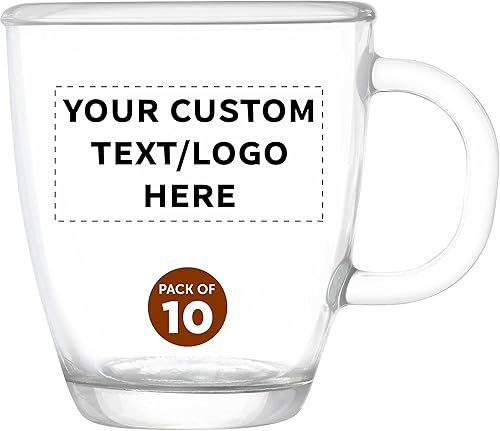 DISCOUNT PROMOS Juego de 10 tazas de cerámica de vidrio Londres, 11.75 oz. - Texto personalizable, logotipo, vasos para bebidas, café, mango en C,