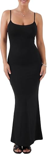 LYANER Women's Spaghetti Strap Backless Bodycon Wedding Guest Maxi Slip Dresses 