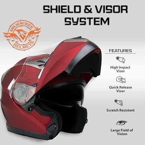 Miniatura 5 de Milwaukee Helmets MPH9826DOT - Casco modular de motocicleta ionizado plano rojo avanzado con visera abatible, grande