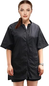 Gliitatu Grooming Smock for Dog Groomer Barber Jackets for Women Men Professional Salon Cosmetologist Smock Black Full Zipper (3XL)