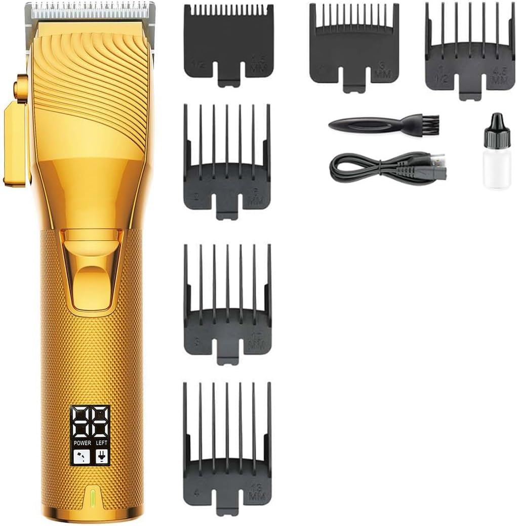 Hair for Men Clipper Professional Cutting Machine Adjustable TrCordless Barber Digital Display for(Golden with Box)