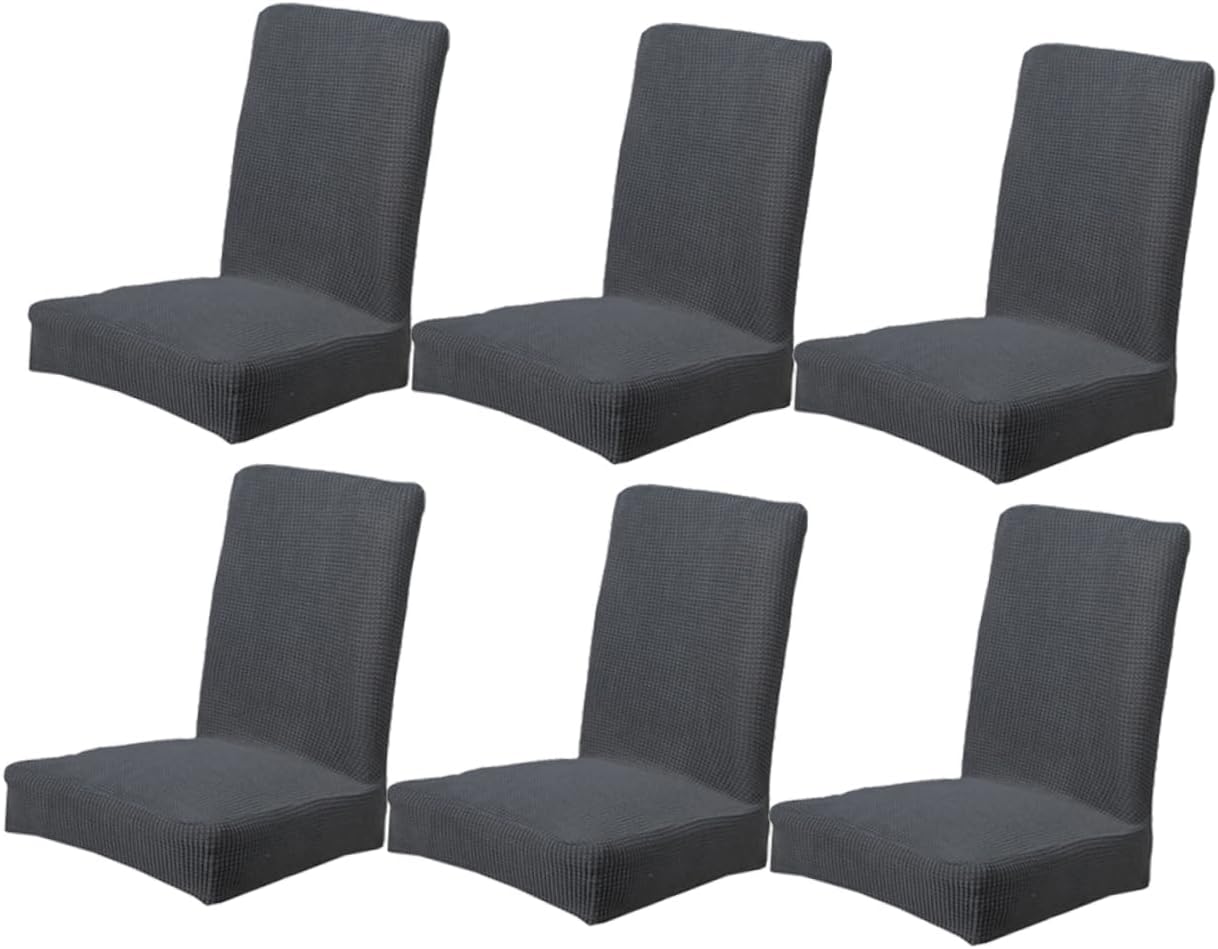 Cabilock 6pcs Home Office Dining Chair Covers Stretchable Elastic Seat Covers Full Back and Seat Protectors Grey