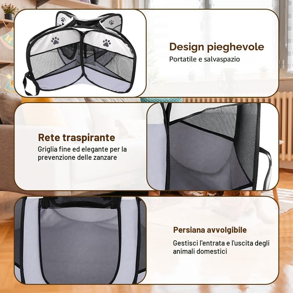 Box per Cani 74x74x43cm, Recinto per Gatti Pieghevole, Recinti Gioco per Cane, Recinto per Gatto, Gabbia per Cucciolo, Gattini, Conigli e Piccoli Animali, Interni ed Esterni (Grigio)
