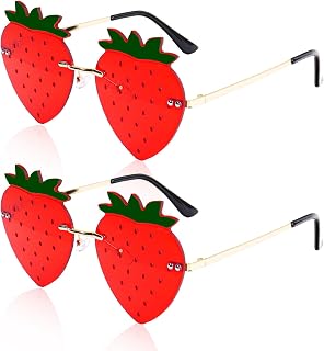 Rimless Strawberry Shape Sunglasses for Women Men Party Halloween Christmas Cosplay Glasses Prom Accessories