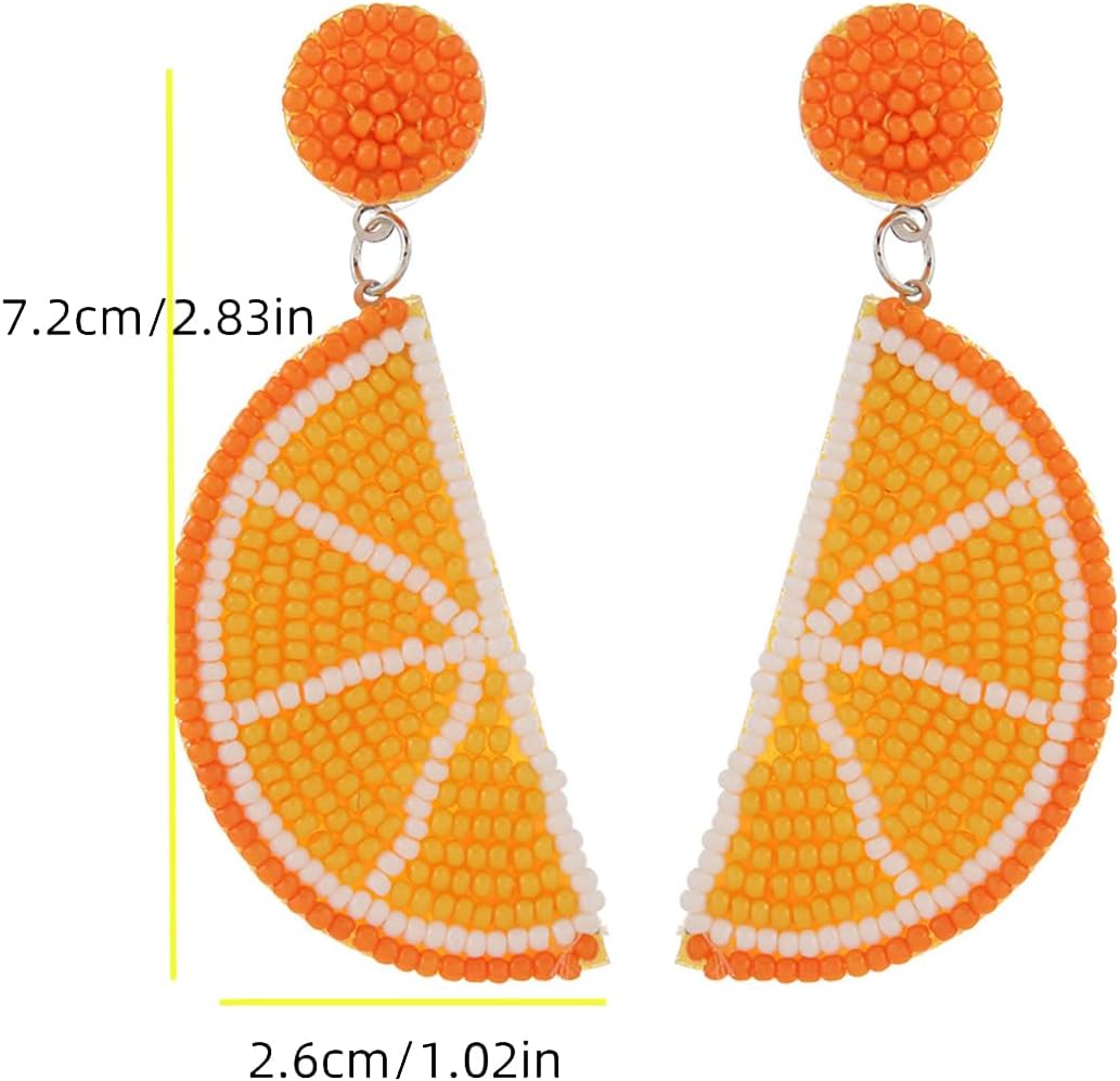 Fruit Earrings for Women Cute Orange Strawberry Beaded Fruit Earrings Fashion Handmade Beaded Drop Dangle Earrings Bohemia Statement Fruits Earring Summer Beach Vacation Jewelry - Image 4