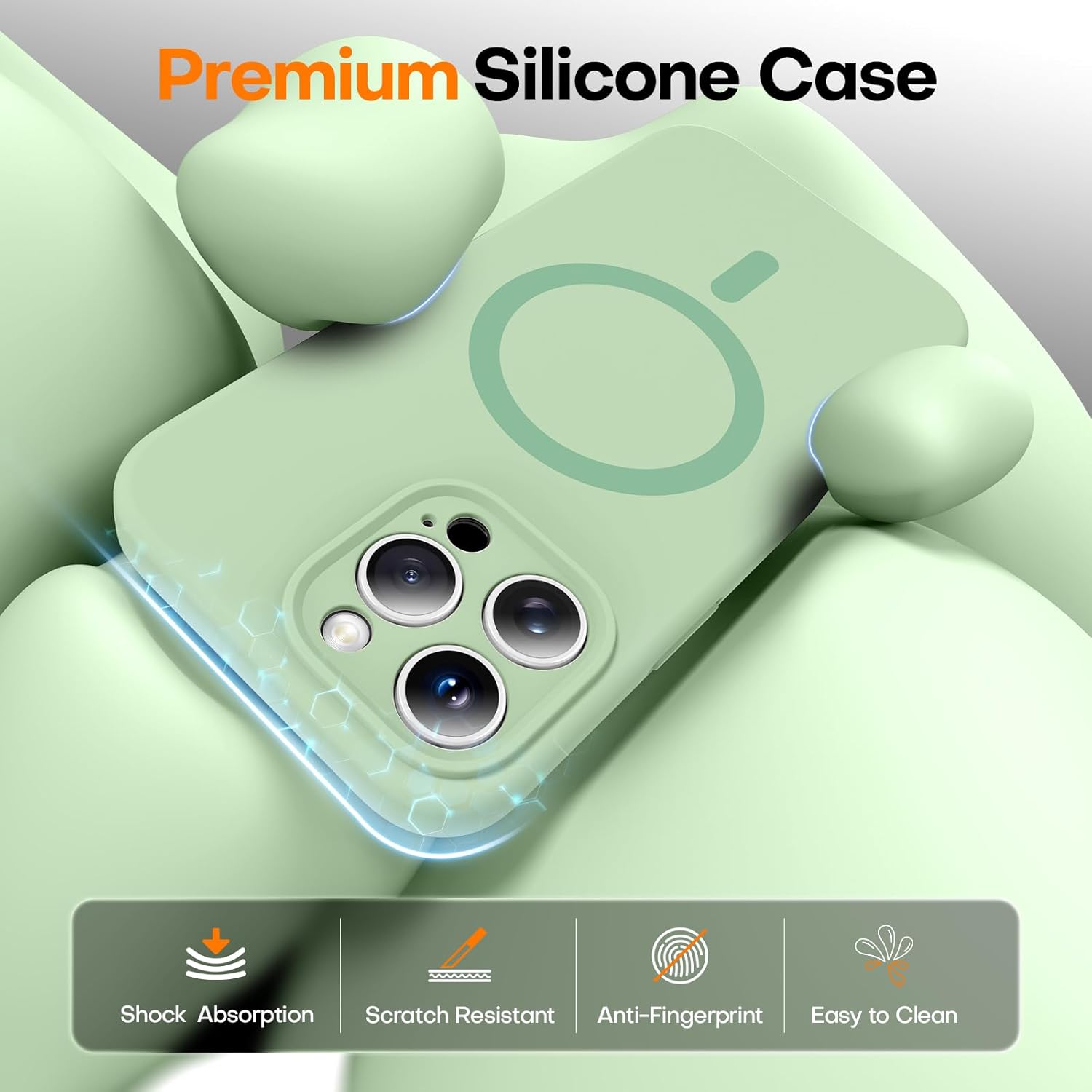 Magnetic for iPhone 16 Pro Max Case, Compatible with MagSafe, Full Camera Protection, Military-Grade Protection 3.0mm Thicken Silicone Phone Cover for 16 ProMax 6.9", Matcha Green - Image 2