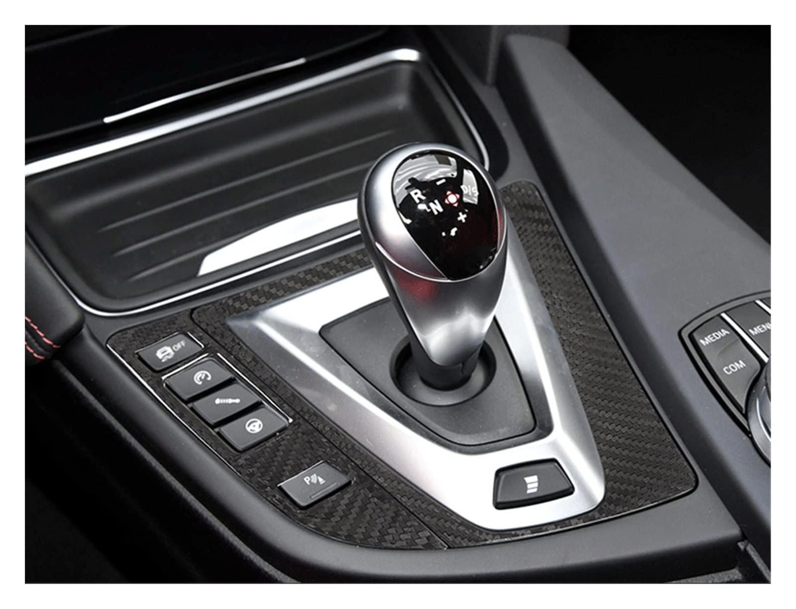 YINGO Prawdziwe włókno węglowe kompatybilne z M3 F80 F83 2014-2018 Lewe Drive Car Car Accessories Car Gear Shift Panel Tapet(Carbon Fiber Style)