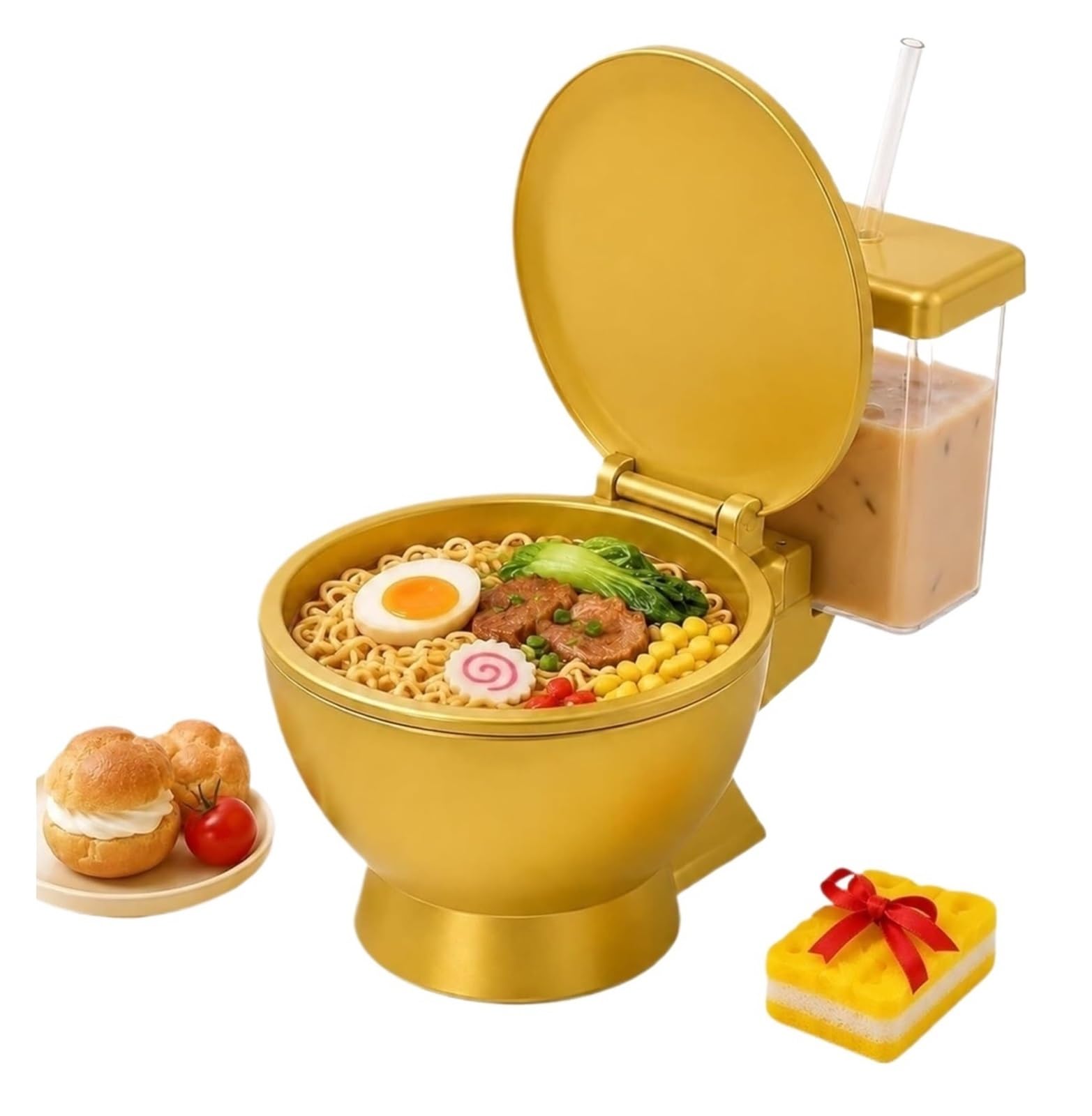 Schüssel in Form Toilette 1-teiliges Ramenschüssel-Set In Toilettenform | Trinkbecher Und Strohhalm, For Instant-Nudeln, Suppe, Snacks, Kalte