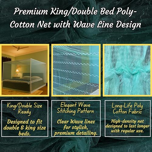 Image of Mosquito Net for King Size Bed & Double Bed, 6x7 Ft (Wall /Hook Hanging) Premium Poly-Cotton Blend Fabric Foldable Machhardani (Light Sea Green)