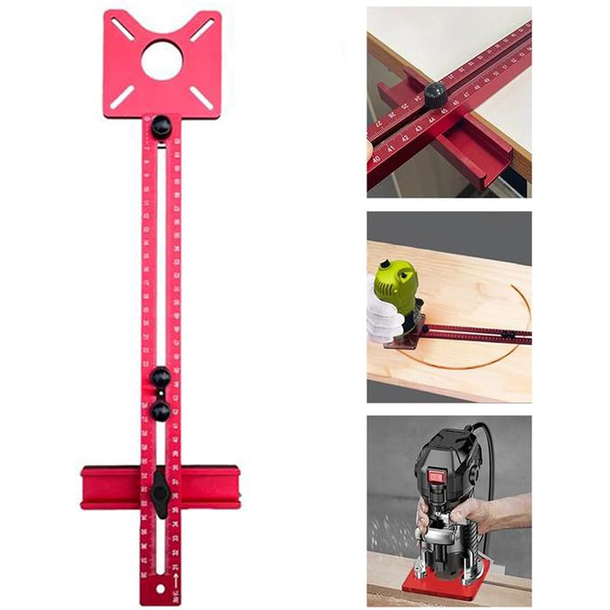 Router Milling Groove Bracket,4 in 1 Router Milling Groove Bracket, Adjustable Cabinet Template Tool, Aluminium Router Table Insert Plate for Woodworking (Rose Gold)