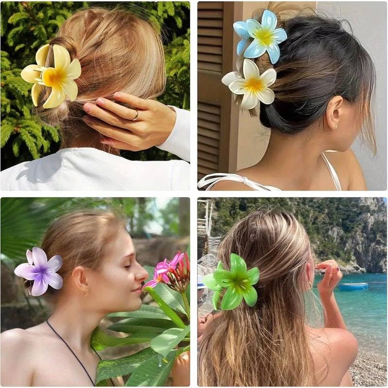 Image of Cerrito 6 Pcs Flower Hair Claw Clips - Hawaiian Plumeria, Large NonSlip Clutchers for Hair, Strong Hold Hair Accessories For Thick or Thin Hair, Beach, Everyday Use (Multi-Size, Multicolor)