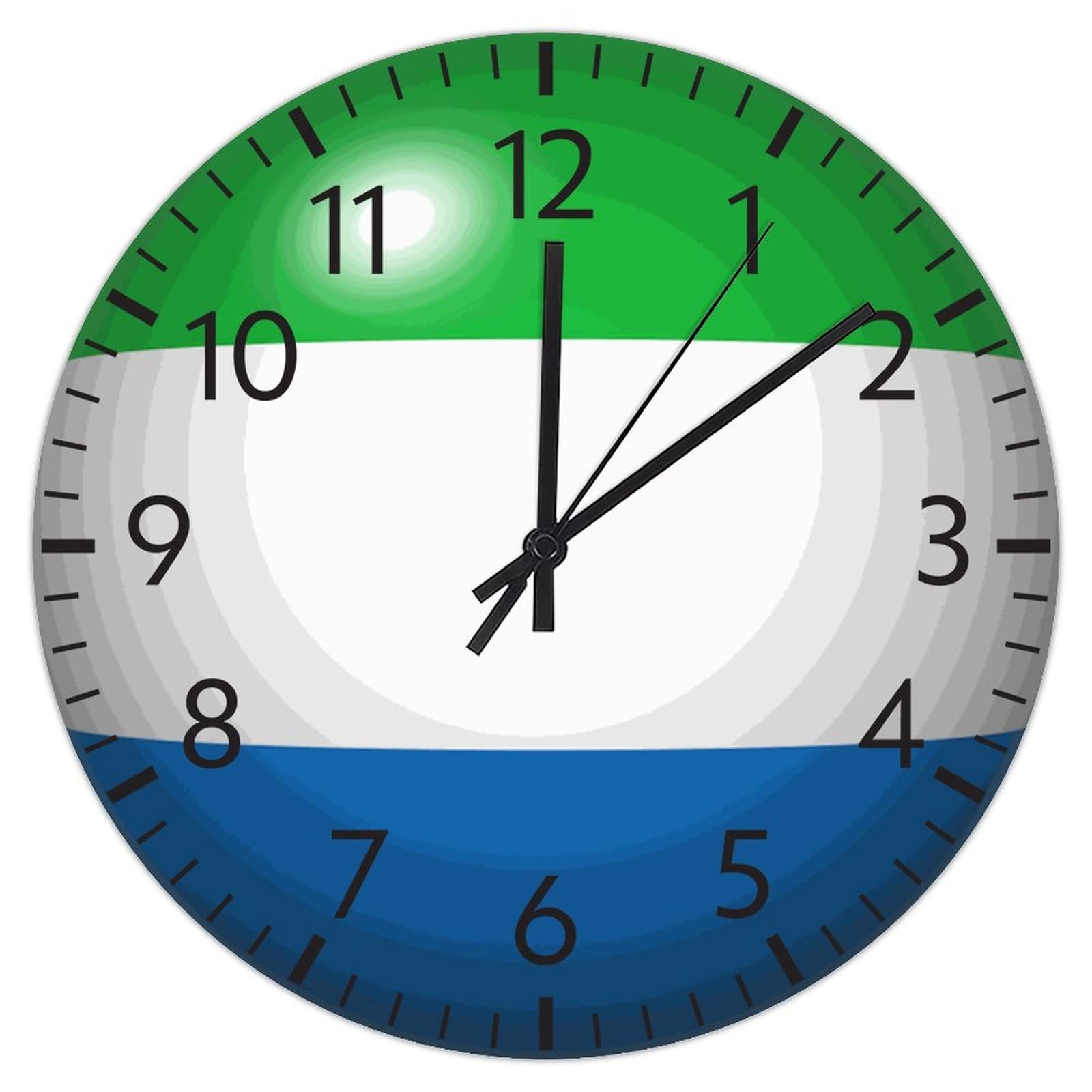 Horloge murale bureau et chambre enfant, pendule ronde lumineuse motif drapeau Sierra Leone