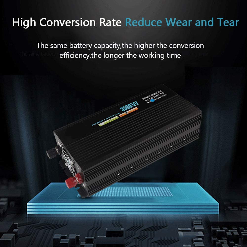 Inverter di Potenza a Onda sinusoidale Pura 2000 W, 3000 W, 3500 W, convertitore DC 12 V / 24 V, 220 V / 230 V con 2 Prese universali, Perfetto per televisori, frigoriferi, ventilatori