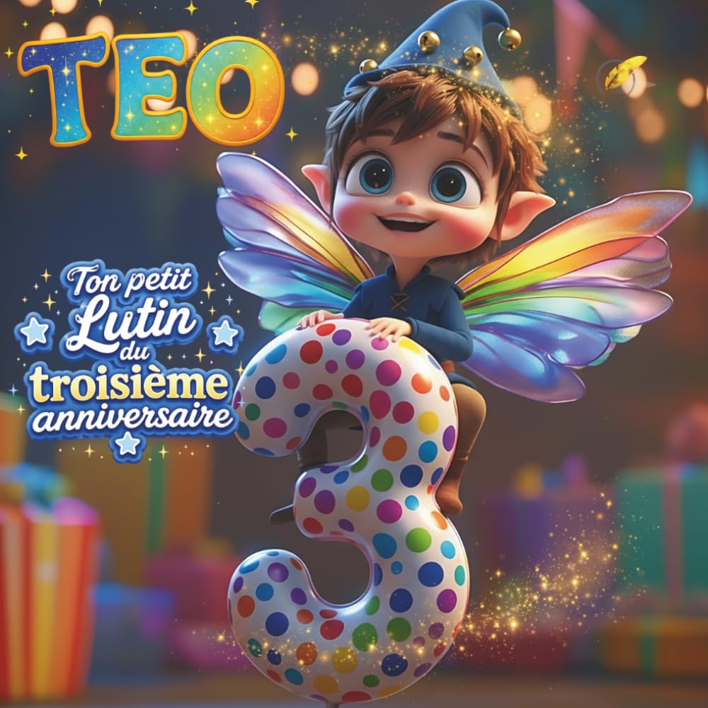 TEO, TON PETIT LUTIN DU TROISIÈME ANNIVERSAIRE: Livre personnalisable pour garçon ou fille de 3 ans – Un cadeau original pour célébrer le troisième ... souvenir de cette troisième année de vie.