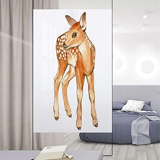 Caramel Coconut Stained Glass Window Film Privacy Deer Young Deer Portrait Decorative Window Film Frosted Privacy Film Watercolors 23.6Wx47.2L-inch