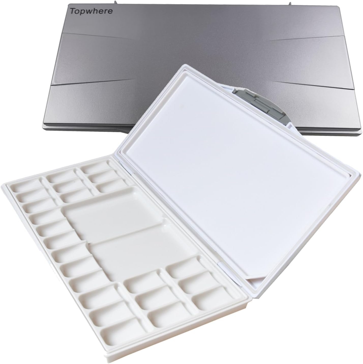 Watercolor Painting Palettes 24-Wells with 2+1 Additional Spacious Mixing Areas, Folding Peel-Off Palette for Watercolor, Gouache, Acrylic Paint (Silver, One Size)