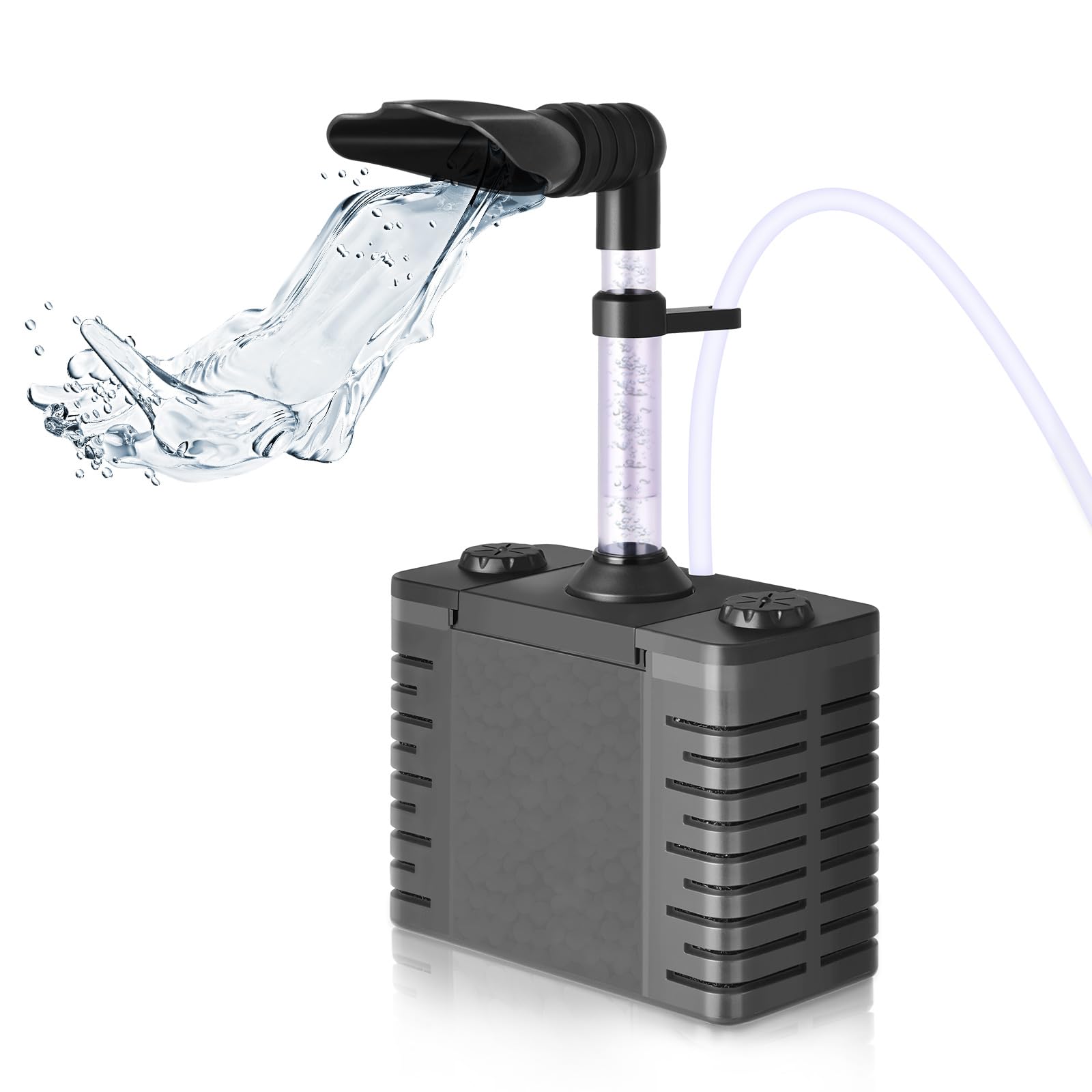 Dirvin 3 in 1 Aquarium Internal Filter, Submersible Power Filter with 130 GPH Water Pump, Built-in Triple Filtration System Featuring Air Stone, Sponge and Ceramic Balls for 5-30 Gallon Fish Tank