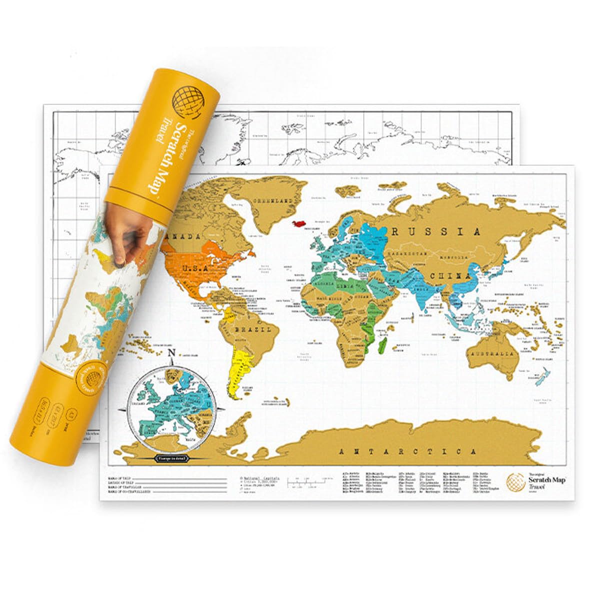 Luckies Scratch Map | Scratch Off World Map | World Travel Maps Frame | Countries Visited Maps | Scratchable Poster with Tube | Detailed Europe & US States Poster | Scratchable Wall Pin Board Regular