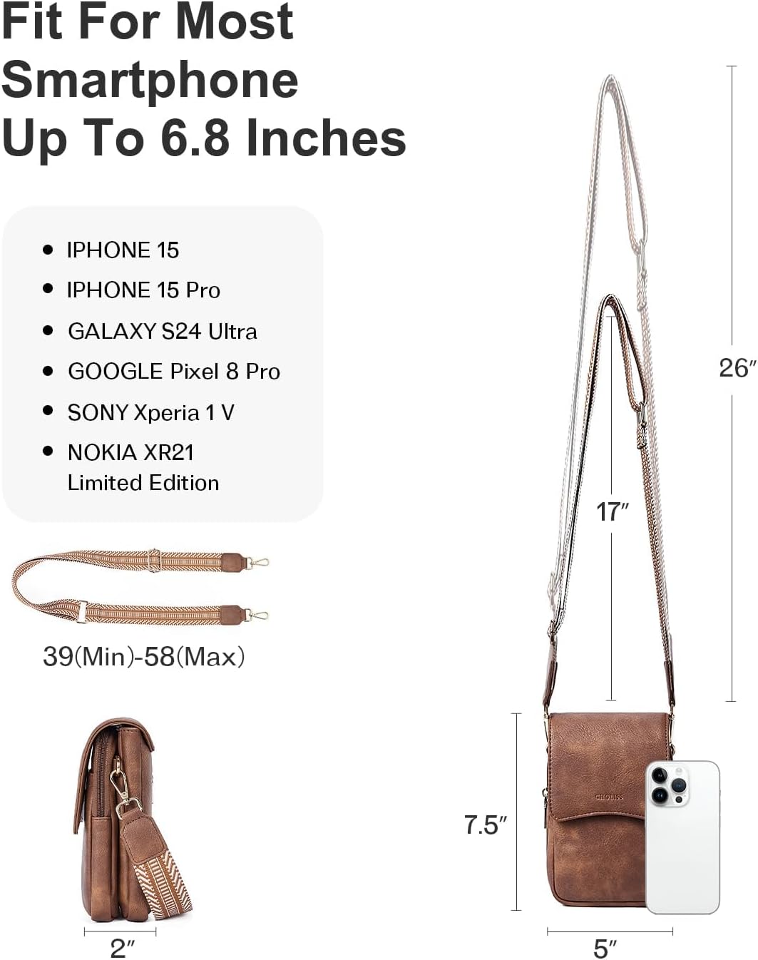 CHOLISS Cell Phone Crossbody Purse Small Cross Body Bag for Woman Leather Travel Wallet Shoulder Handbags with Card Slots