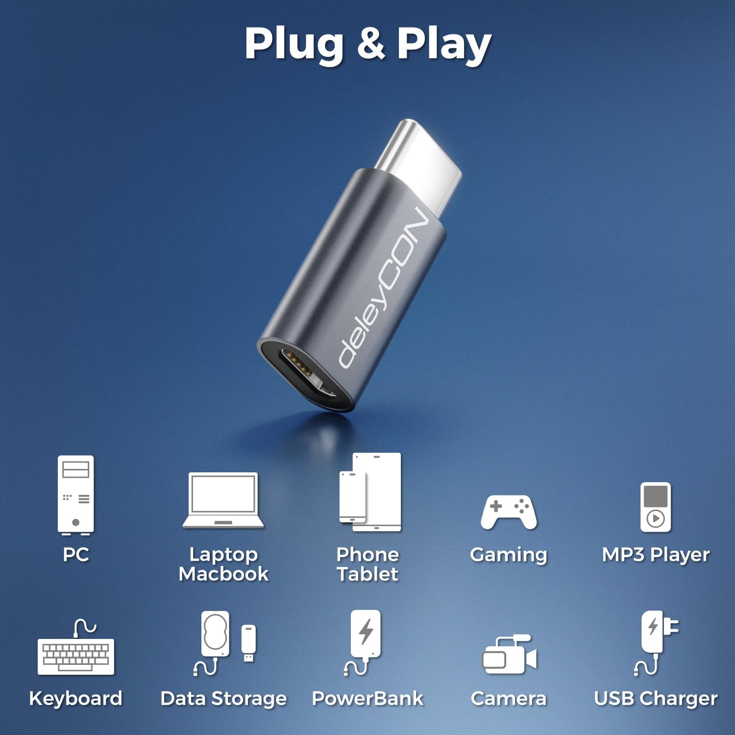 deleyCON Adattatore Micro USB A USB-C 2 Pezzi Spina USB-C Presa Micro USB OTG