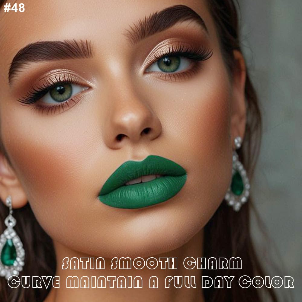evpct 3Pcs Dark Black Green Purple Matte Liquid Lipstick Lip Stain Sets for Women Long Lasting Waterproof, 24 Hours Goth Lipstick labiales matte mate larga duracion listip 24 hours, 19#: 48# Forest Green 0.21 Fl Oz (Pack of 1)