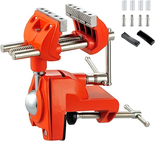 MAXMAN Tornillo de banco de abrazadera con poste universal de 8 pulgadas, tornillo de banco de carpintería de acero fundido de 360 con base